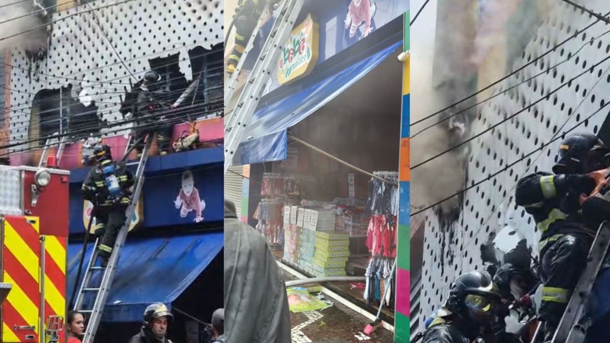 Loja de artigos infantis pega fogo e mobiliza bombeiros na região do Brás
